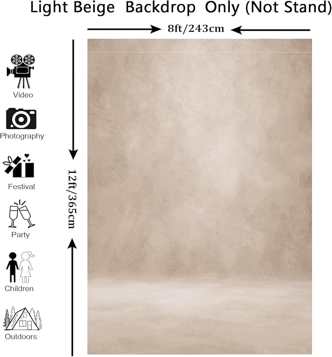 Abstract Professional Photography Backdrop for Portrait Photo Props Booth Background Photoshoot Studio with Polyester Fabric Roller Pocket on Top (8x12ft, Beige,No Stand)
