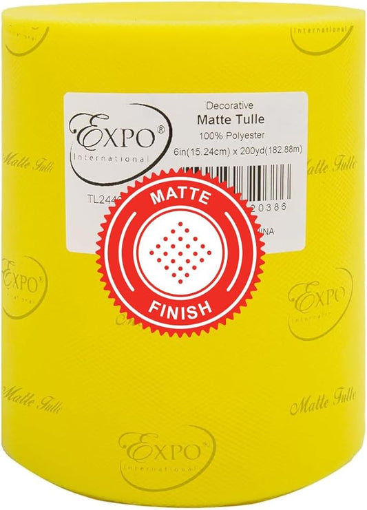 Expo International Decorative Matte Tulle, Roll/Spool of 6” X 200 Yards, Lightweight Polyester Tulle Fabric for Tutus, Costumes, and Party Decorations, Washable, Easy-to-Use, Yellow