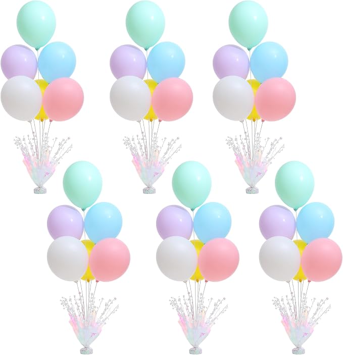 6 Set Pastel Birthday Decorations Rainbow Party Table Balloons Centerpiece Stand Kit for Girls Baby Shower Birthday Party Wedding Graduation Prom Unicorn Theme Table Decorations