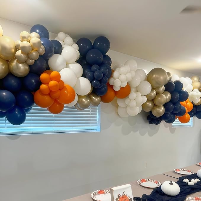 Fall Balloon Arch Kit, 129pcs Burnt Orange Retro Navy Blue White Sand Metallic Gold Fall Color Balloon Garland Arch for Birthday Harvest Autumn Thanksgiving Baby Shower Party Decorations