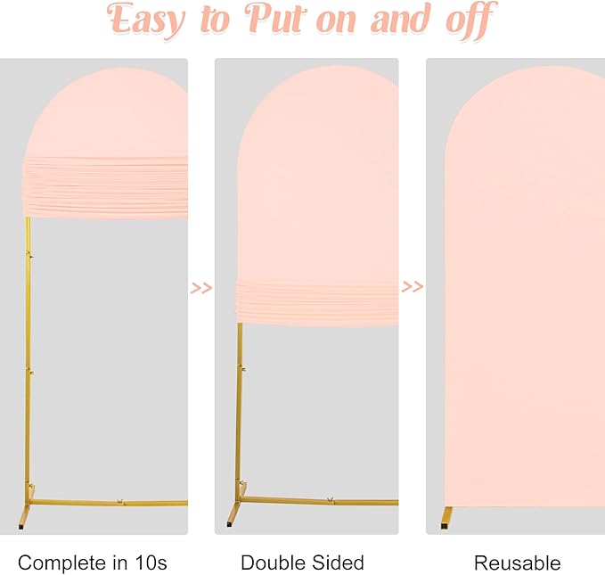 Set of 2 Wedding Arch Cover 2-Sided Round Top Spandex Fitted Arch Backdrop Cover for Birthday Party Baby Shower Wedding Arch Stand Decor（7.2FT, 6.6FT, Light Pink）