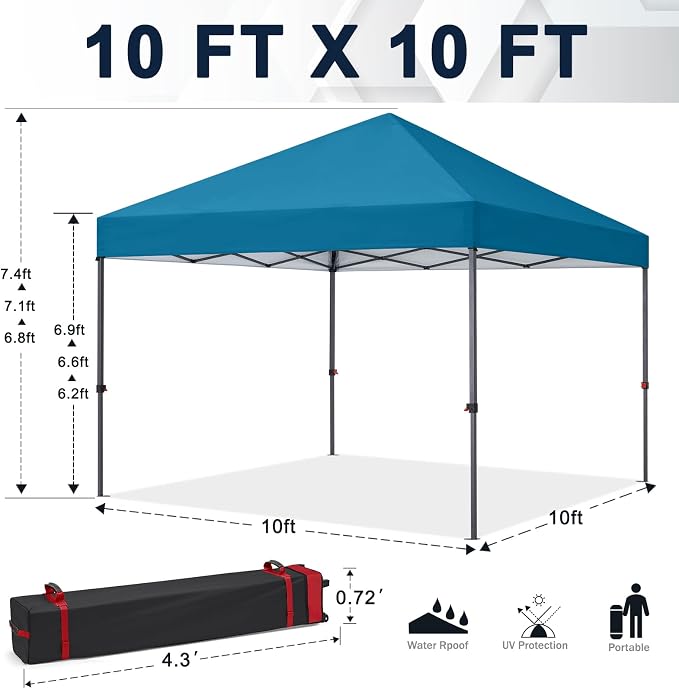 COOSHADE Durable Easy Pop Up Canopy Tent 10x10Ft, Turquiose