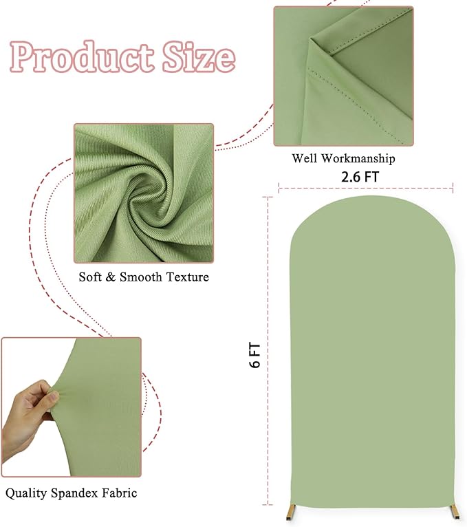 MODFUNS Sage Green Arch Cover 6ft Spandex Wedding Arch Cover Backdrop Fabric Fitted Round Top Arch Backdrop Cover Double Sided Arch Frame Stand Cover for Baby Shower Party Celebration Decoration