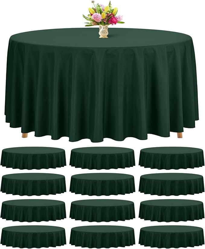Teruntrue 12 Packs Hunter Green Round Tablecloths 120 inch Round Table Cloth, Washable Polyester Fabric for Wedding Parties Banquet Holiday Dinner Table Decorative, Hunter Green