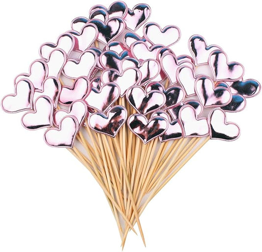ECYC 50 Pcs Heart Glitter Cake Topper, Twinkle Cupcake Picks for Wedding Birthday Baby Shower Party,Pink