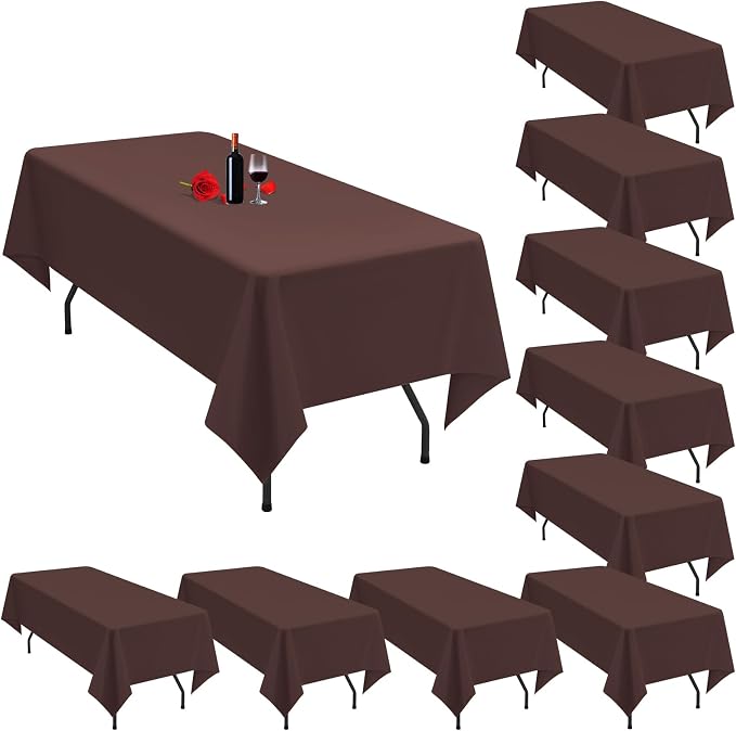 10 Pack Brown Tablecloth 60 x 102 Inch Tablecloth for 6 Foot Rectangle Tables Brown Table Cloth Washable Polyester Fabric Table Cloths for Parties Wedding Banquet