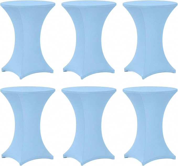 Cocktail Table Covers - 6 Pack 32x43 Inch Table Cloth - Light Blue Fitted Stretch Spandex Round High Top Tablecloth for Party, Bar, Birthday, Pub, Banquet
