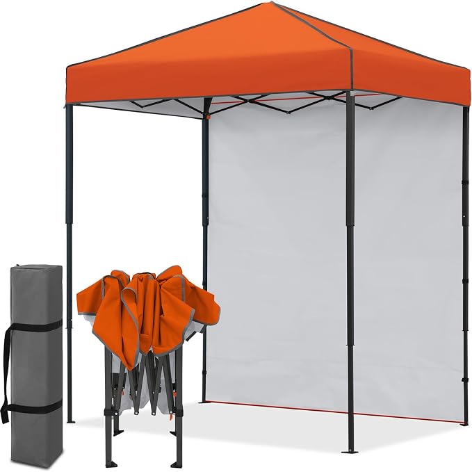 EAGLE PEAK 6x4 Instant Pop Up Canopy Tent with 1 Side Wall Panel, Straight Leg Sun Shelter, Portable Canopy with Carry Bag for Camping, Beach & Sports, Orange