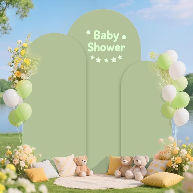 Sage Green Chiara Arch Cover Set of 3 Spandex Fitted Wedding Arch Covers 4ft 5ft 6ft Arched Backdrop Cover Arches Backdrop Stand Cover for Happy Birthday Baby Shower Graduation Party Decorations