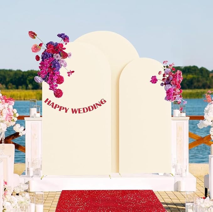 HAINARverS Set of 3 Wedding Arch Cover 6FT,6.6FT,7.2FT Spandex Fitted Stretchy Arch Stand Covers,2 Sided Round Top Chiara Backdrop Cover for Birthday Party Banquet Baby Shower Arch Decoration(Beige)