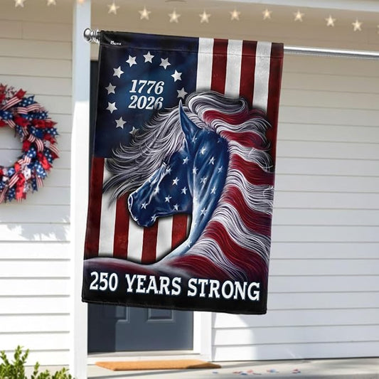 American Flag-Patriotic Horse Flag, 250 Years Strong Patriotic Horse 4th Of July US Flag, House Flag (29.5" x 39.5")-USA Premium Polyester