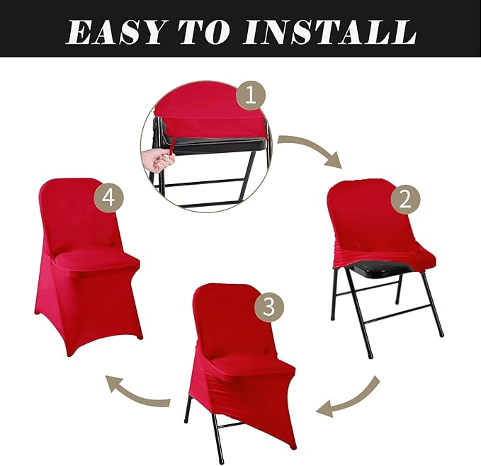 12 PCS Waterproof Stretch Spandex Folding Chair Covers, Dining Room Chair Slipcovers Protector for Wedding, Banquet, Party, Holidays, Celebration and Decoration（Red）