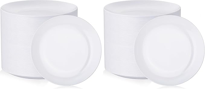 Nervure 100Pcs White Plastic Plates - 10.25inch Disposable White Dinner Plates - Heavy Duty Plastic Plate Ideal for Wedding & Party (Pack of 2)