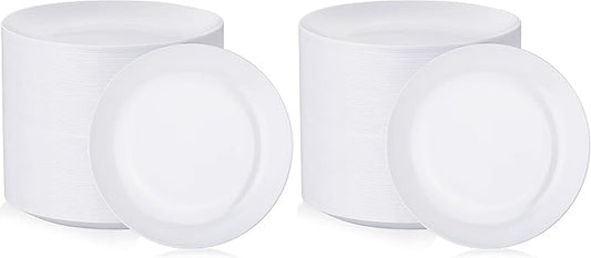 Nervure 100Pcs White Plastic Plates - 10.25inch Disposable White Dinner Plates - Heavy Duty Plastic Plate Ideal for Wedding & Party (Pack of 2)