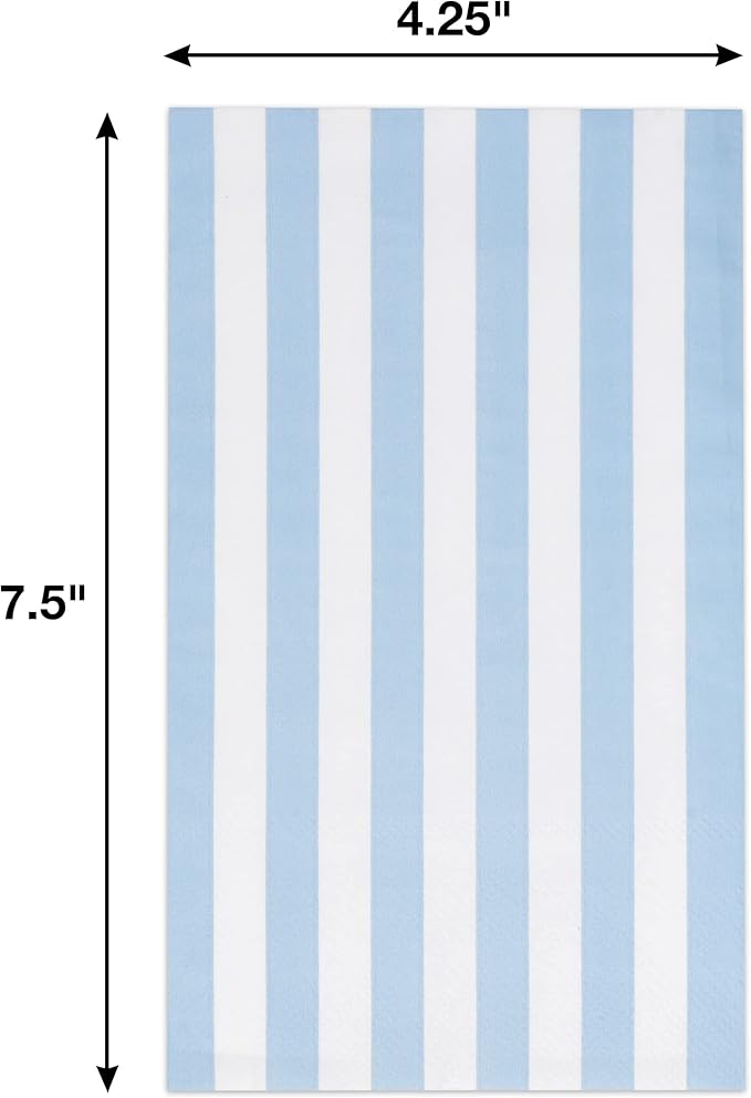 100 Light Blue Striped Guest Napkins 3 Ply Disposable Paper Hand Towels Classic Stripe Pattern Bathroom Guest Towels Table Setting Decor Set
