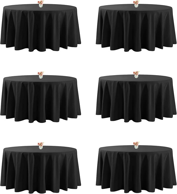6 Pack 120 Inch Black Round Tablecloth, Soft Easy to Iron Washable Polyester Table Cloth, Decorative Fabric Table Cover for Dining Table, Buffet Parties and Camping