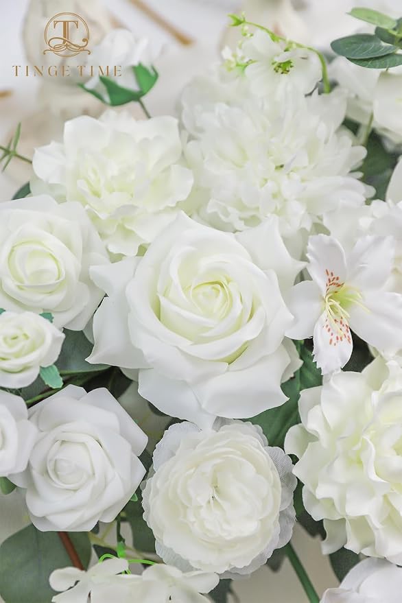 TINGE TIME Artificial Sweetheart Flower Swag with Table Cloth and Table Runner, Pack of 3 Floral Arrangement for Wedding Sweetheart Desktop Centerpiece Decoration Valentine's Day (IvoryWhite)