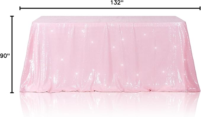 Poise3EHome Pink Sequin Tablecloth 90×132 Inch Rectangle Sparkly Fabric Table Cloth for Birthday Wedding Valentine Party Holiday Baby Shower Christmas Decoration