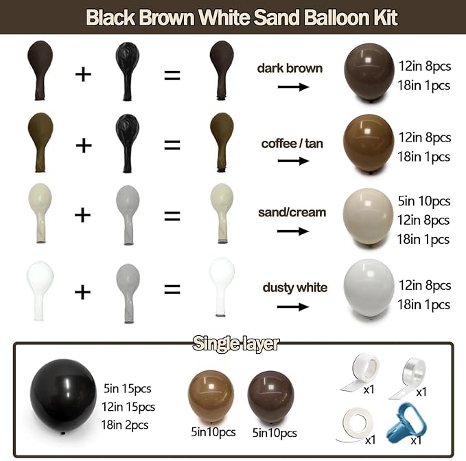 Black Brown Tan Balloon Arch Kit, Double Stuffed Dark Brown Coffee Light Grey White Sand Beige Neutral Balloon Garland for First Rodeo Birthday Western Cowboy Baby Shower Fathers Day Party Decoration