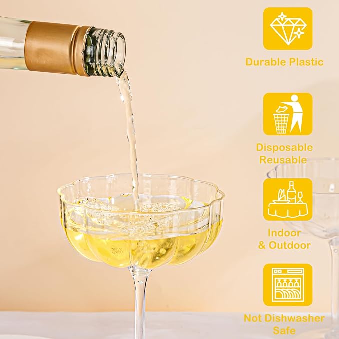 LIYH 20 Pcs Plastic Champagne Glasses 8 oz Champagne Flutes Plastic Cocktail Glasses Coupe Cups Disposable Martini Cups Perfect for Bar Cocktails Martinis Parties