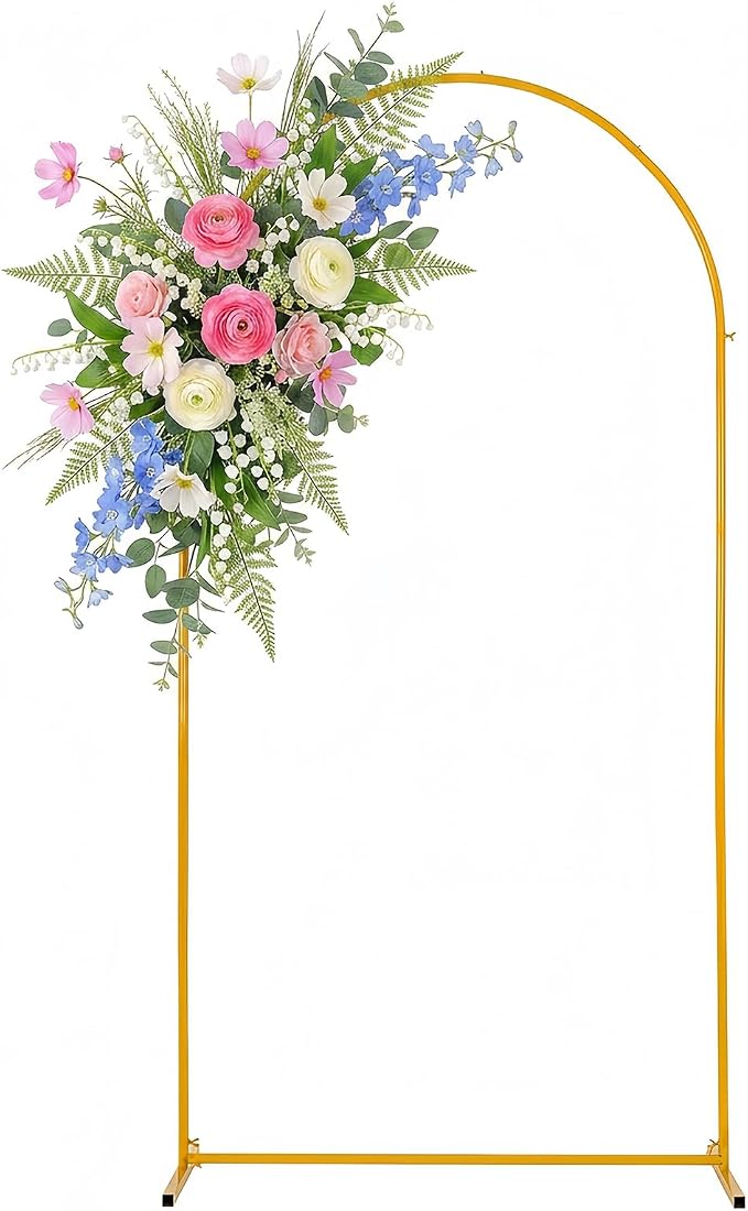 6.6FT Arch Backdrop Stand, Gold Metal Balloon Arch Stand for Wedding, Backdrop Arch Stand for Birthday Party, Baby Shower, Graduation, Anniversary Decoration