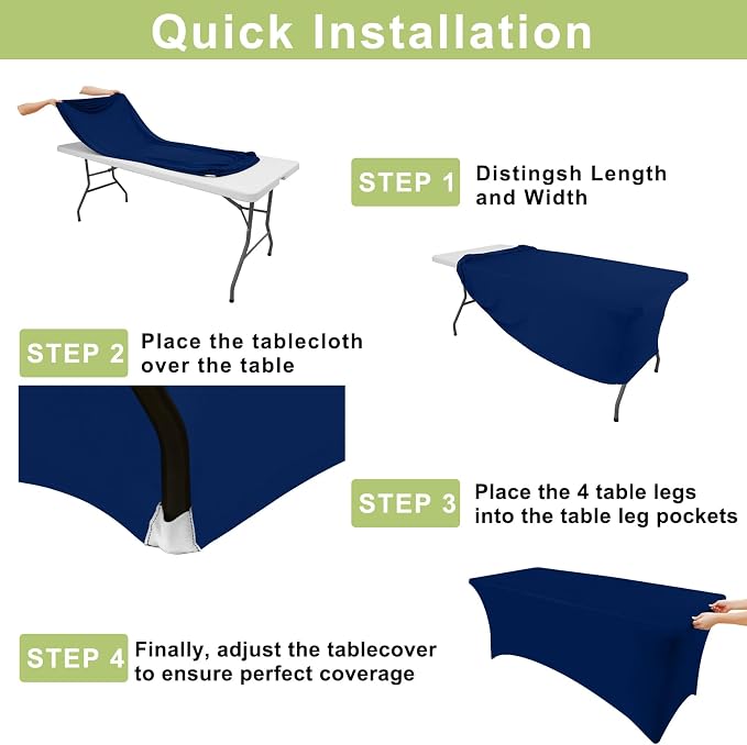 Moosfor Spandex Elastic Fitted 5FT Rectangle Tablecloth 6 Pack, Stretch Washable Reusable Table Cover for Outdoor Picnic, Dining, Wedding, Banquet & Party Events (Navy, 60Lx30Wx30H Inch)