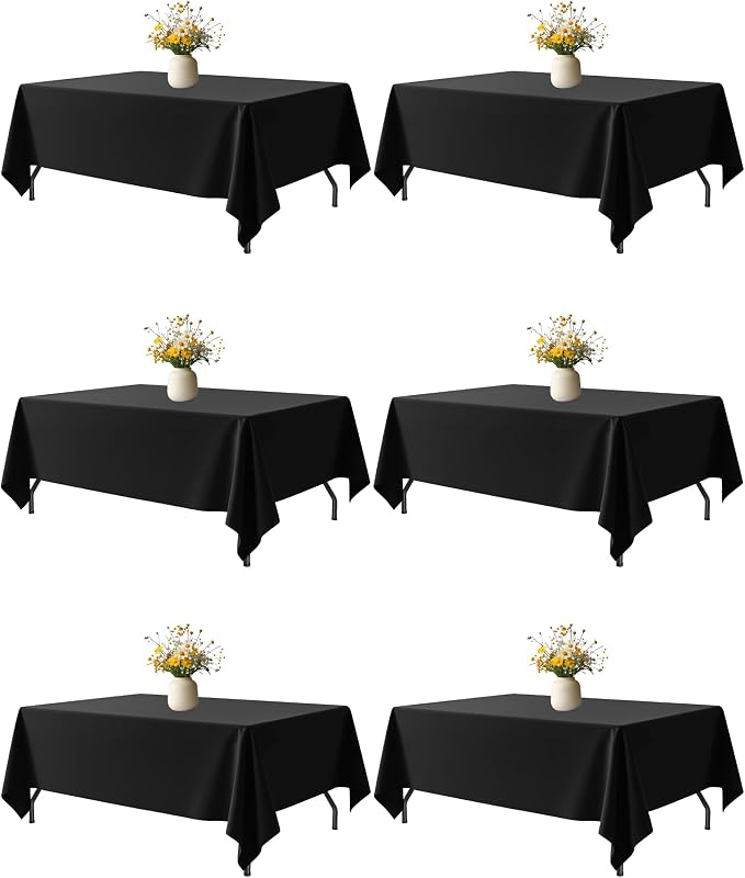 Niuara Black Fabric Rectangle Table Cloth - 6 Pack, 60" × 102" Washable Tablecloth for 5FT Tables, Wrinkle-Resistant & Heat-Proof Table Cover for Weddings, Dinners & Parties