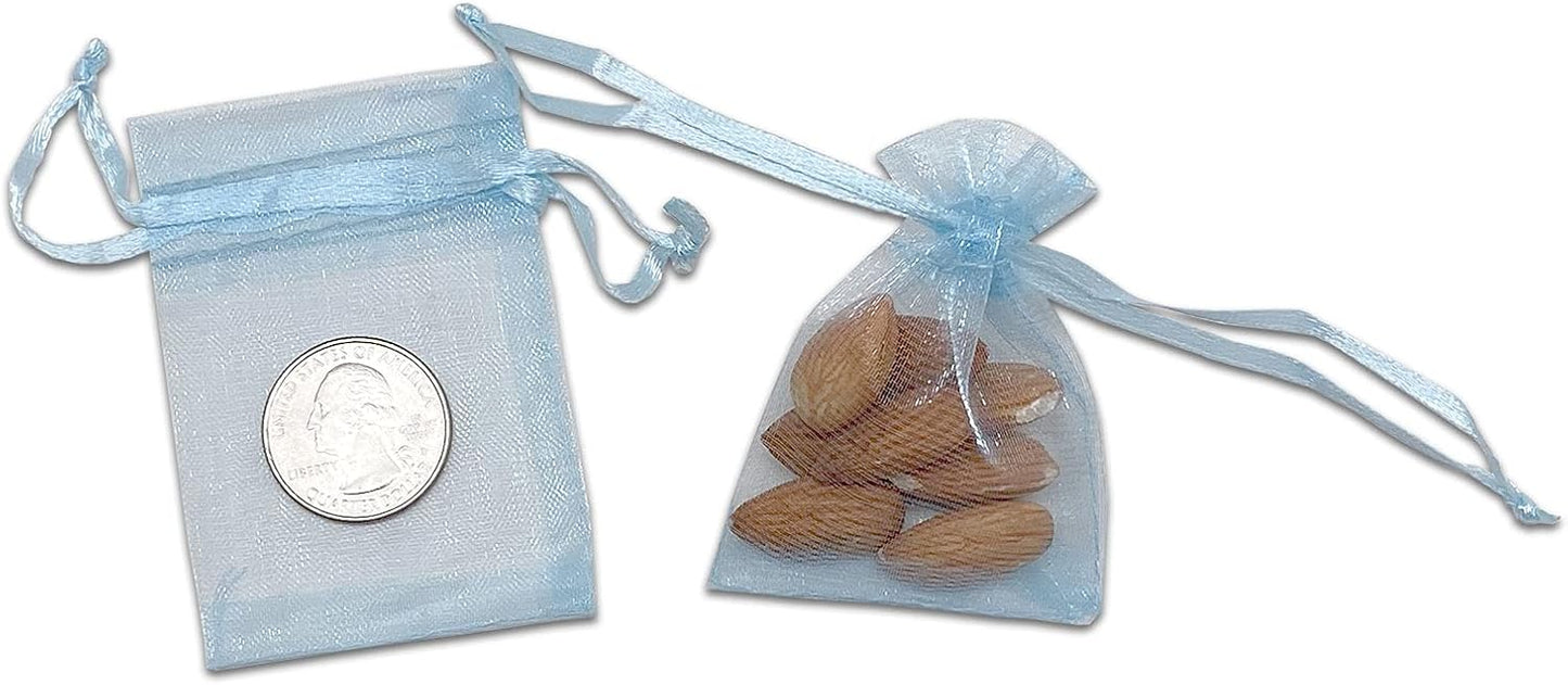 TheDisplayGuys 100-Pack XS 2x2 3/4" Blue Sheer Organza Gift Bags with Drawstring, Jewelry Candy Treat Wedding Party Favors Mesh Pouch
