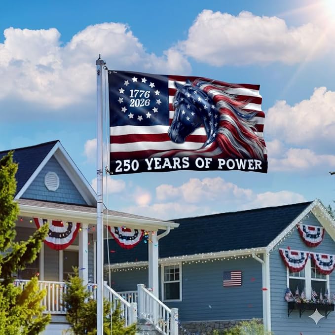 American Flag-250 Years of Power Flag, 1776 2026 Patriotic Horse Grommet Flag, 5x8 ft., Flag Only-USA Premium Polyester