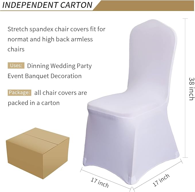 100 Pcs White Washable Removable Universal for Wedding Party Dining Banquet Polyester Spandex Stretch Slipcovers Chair Covers