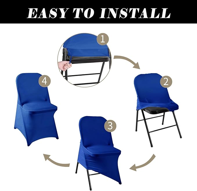 36 PCS Waterproof Stretch Spandex Folding Chair Covers, Dining Room Chair Slipcovers Protector for Wedding, Banquet, Party, Holidays, Celebration and Decoration（Royal Blue）