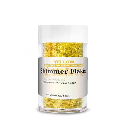 BAKELL Edible Glitter Flakes | Vegan Edible Shimmer Flakes | KOSHER Certified | Halal Certified | 100% Edible & Food Grade | Cakes, Cupcakes, Decoration (Yellow, 25g)