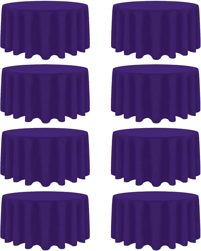 8 Pack Purple Round Tablecloth 120 Inch Wrinkle Resistant Round Purple Table Cloth Reusable and Washable Polyester Fabric for Holiday Buffet Wedding Party and Banquet