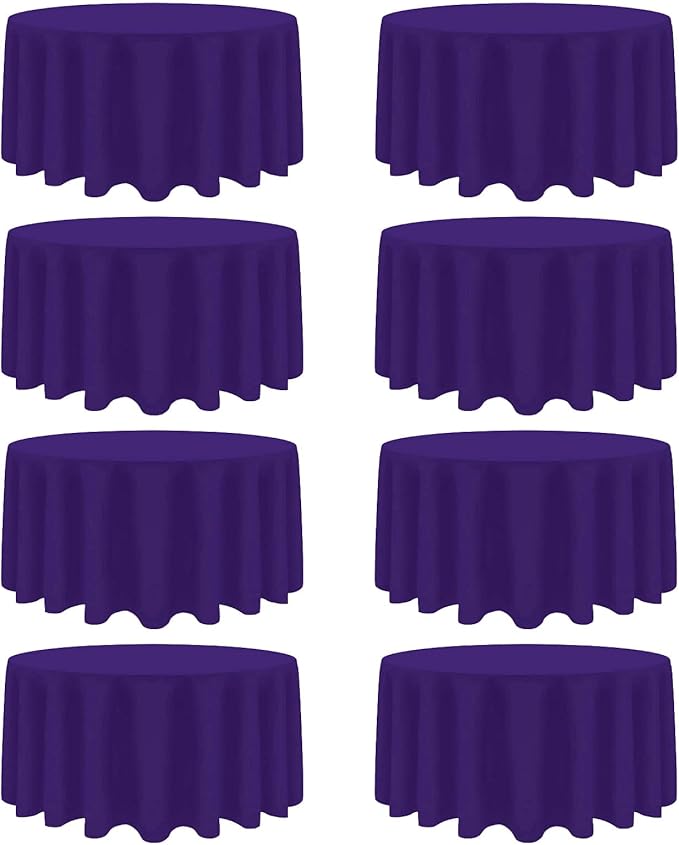 8 Pack Purple Round Tablecloth 90 Inch Wrinkle Resistant Round Purple Table Cloth Reusable and Washable Polyester Fabric for Holiday Buffet Wedding Party and Banquet