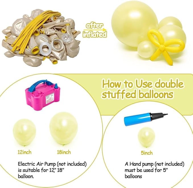 Pearl Yellow Balloon Double Stuffed Light Pastel Yellow Balloons Garland Pearl Arch Kit with Long Balloons Different Size for Birthday Wedding Baby Shower Honey Bee Decoration