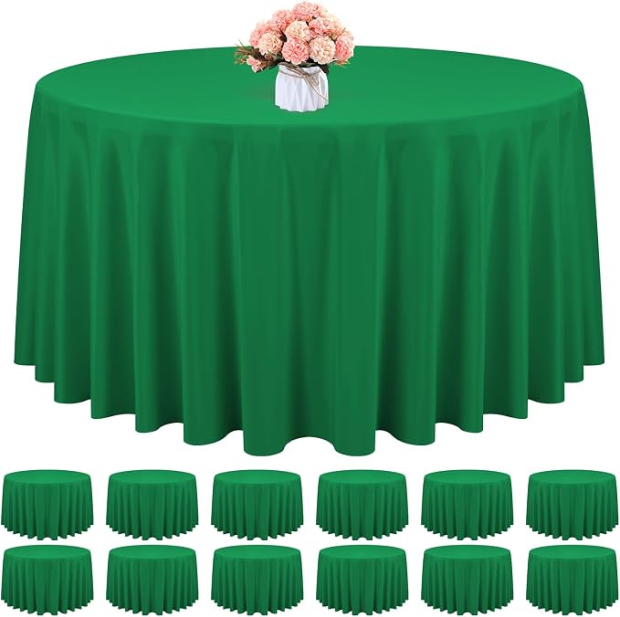 12 Pack Round Tablecloth 120 Inch - Green Polyester Tablecloth for Round Table, Premium Green Tableclothes Washable Fabric Table Cover for Wedding Party Banquet Restaurant Reception Dining