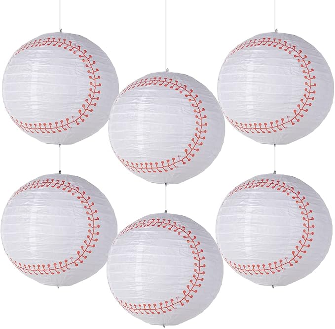 Easy Joy 8 Inch Baseball Paper Lanterns Sports Team Party Baseball Hanging Lantern Softball Party Decorations 6 Pieces