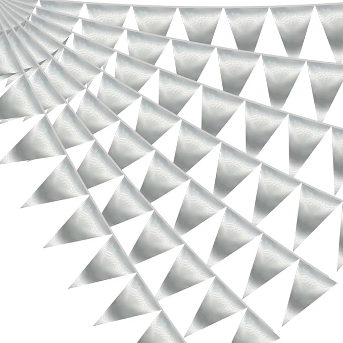 40M/130FT Silver Triangle Pennant Banner Flag Metallic Bunting Garland for Christmas Graduation Wedding Engagement Anniversary Bachelorette Birthday Bridal Shower Valentines Hen Party Supplies