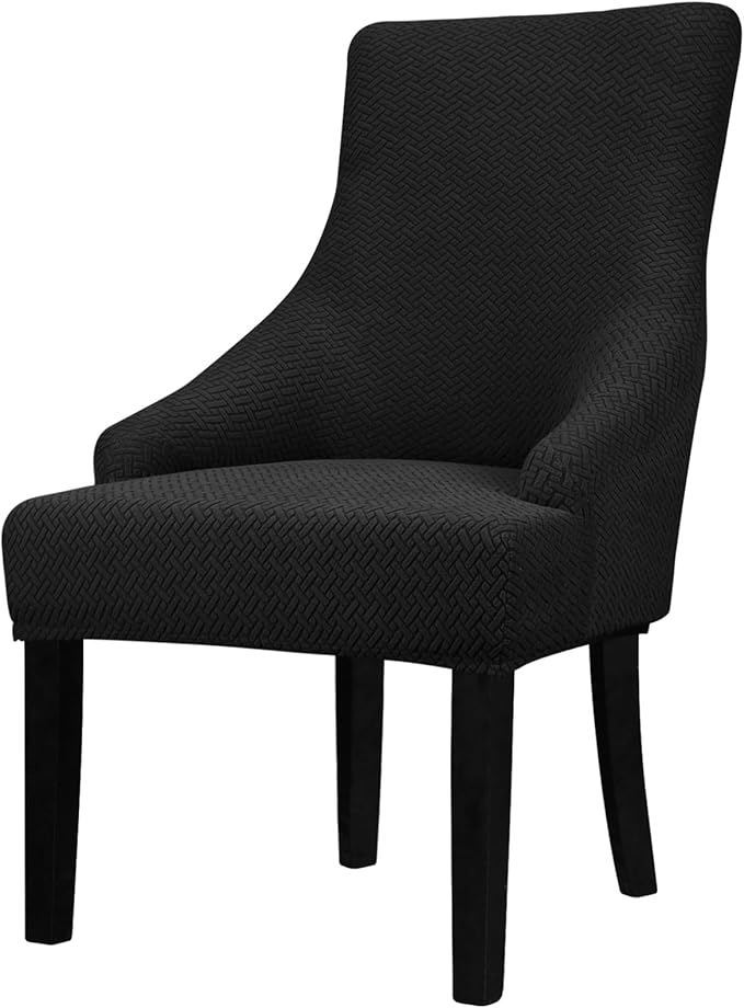 Lellen Velvet Stretch Wingback Chair Cover Slipcover - Reusable Protector Cover for Dining Room Banquet Home Decor etc Machine Washable Hand Washable (01 T-Shaped Twill Black, 1PC)