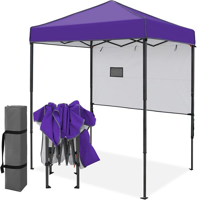 EAGLE PEAK 6x4 Instant Pop Up Canopy Tent with 1 Half Wall Panel, Straight Leg Sun Shelter, Portable Canopy with Carry Bag for Camping, Beach & Sports, Purple