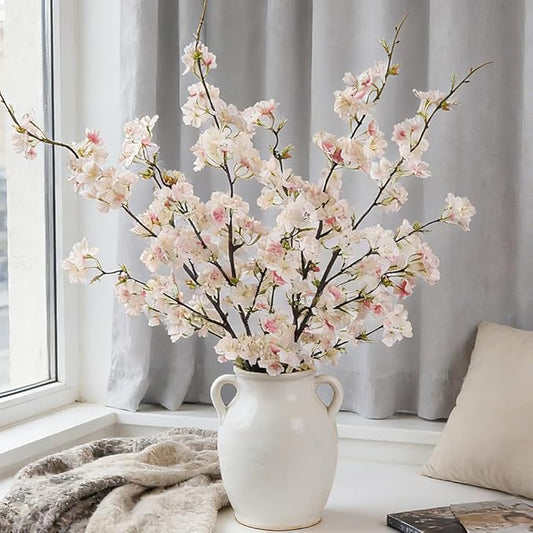 LESING 4pcs Artificial Cherry Blossom Flowers, 41.4" Realistic Fake Silk Long Stems Artificial Cherry Blossom Branches for Floor Table Home Wedding Decoration (Light Pink -1)