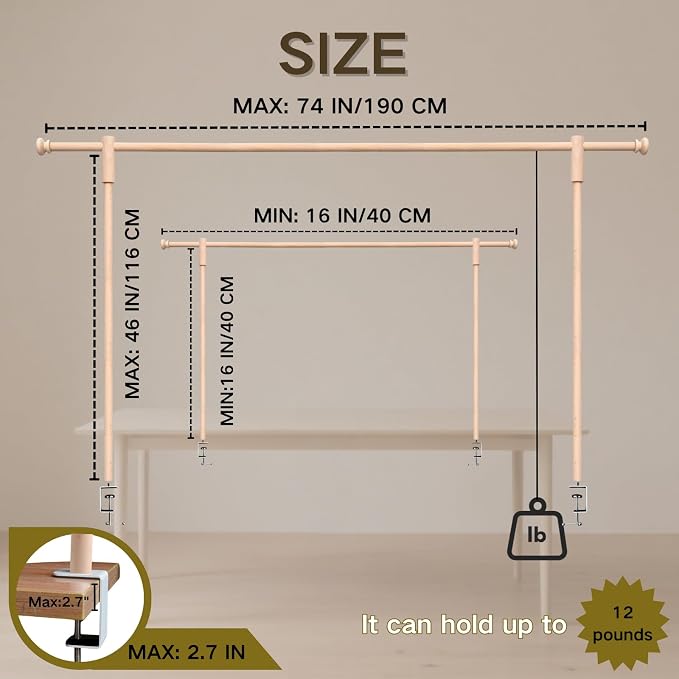 Beyeutao Over The Table Rod Stand with Clamps Adjustable 16"-87" Length 16"-45" Height Over Table Display Bar Wooden Table Balloon Arch for Wedding Birthday Party Christmas Decoration
