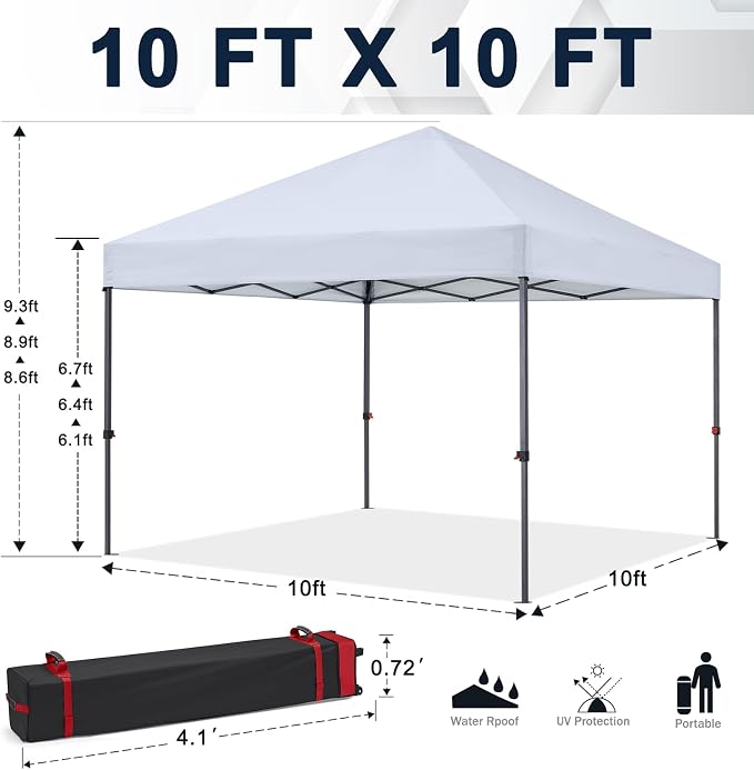 COOSHADE Durable Easy Pop Up Canopy Tent 10x10Ft, with 4 Sandbags(White)