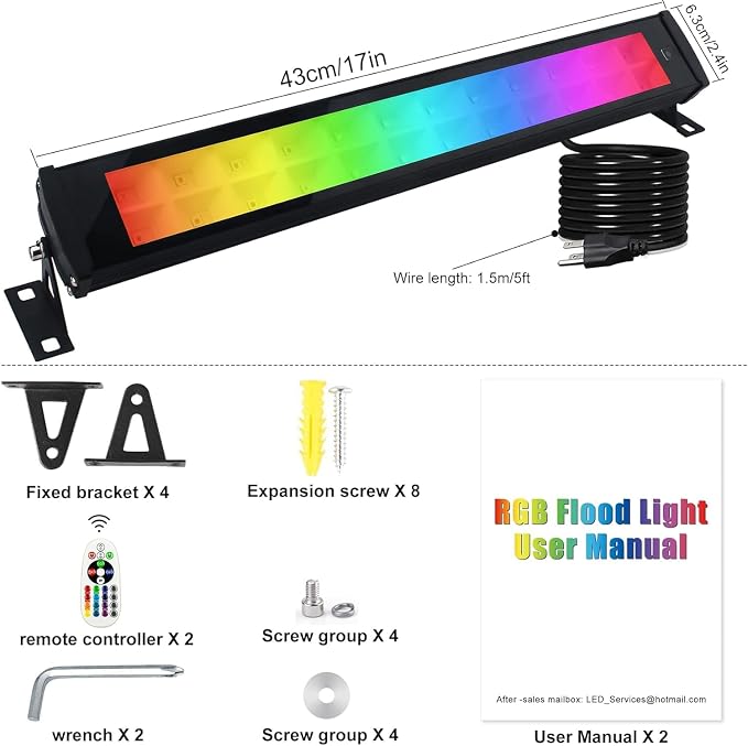 50W RGB Wall Washer Light, RGB Light bar with Remote Control & APP Control, for Hotel, Building, Commercial Lighting, Birthday Party, Garden Lighting, Wall Display