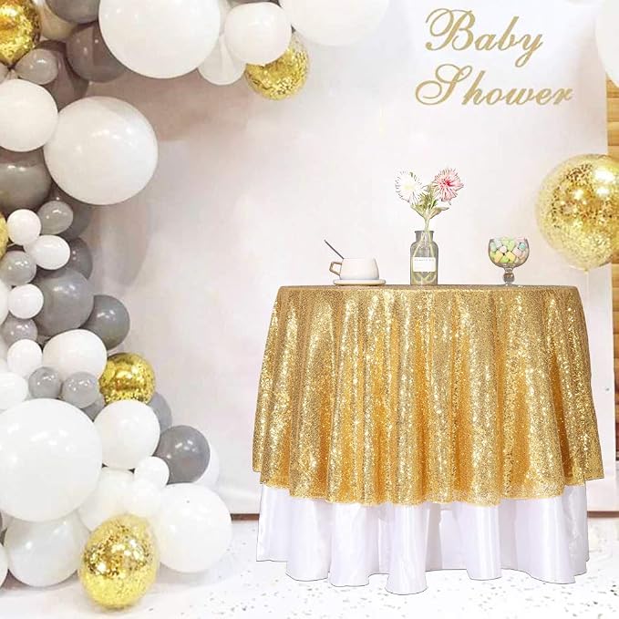 Juya Delight Gold Sequin Tablecloth 50'' Round Table Cloth for Party Wedding Birthday Decoration