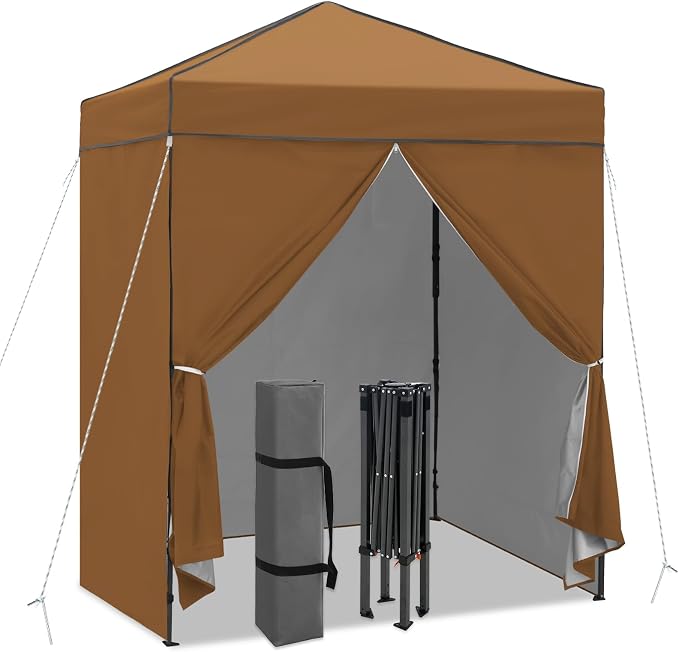 6x4 Pop Up Canopy Tent with Four Wall Panels, Instant Portable Beach Canopy, Outdoor Tent with Carry Bag for Camping, Sports, Tailgating, Events, Khaki