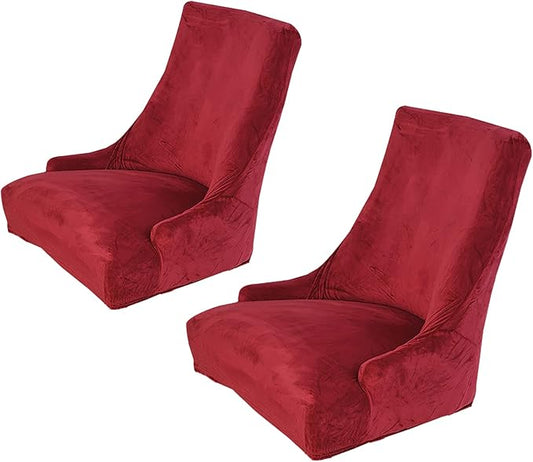 rismart Wingback Dining Chair Cover Stretch Removable Spandex Seat Slipcovers,Burgundy 2 PCS