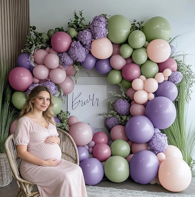 Dusty Green Purple Pink Balloon Garland Double Stuffed Pastel Light Green Pink Lavender Lilac Balloon Arch Kit Mist Mauve Blush Balloons for Spring Wildflower Birthday Wedding Baby Shower Party Decor