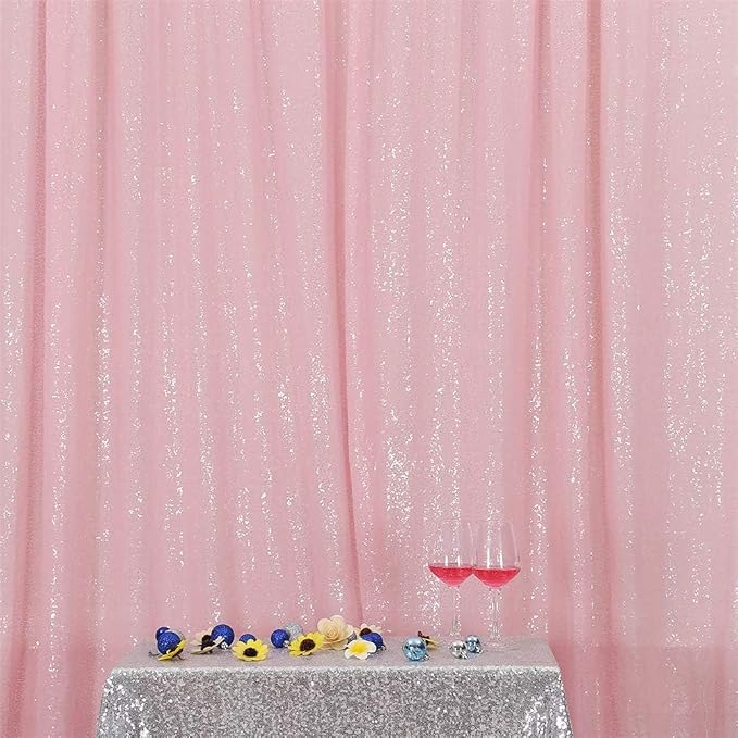 Eternal Beauty Pink Sequin Backdrop, 20x10 Ft Glitter Background Curtains for Mother's Day Shimmer Photography Party Wedding Birthday Back Drop Decor