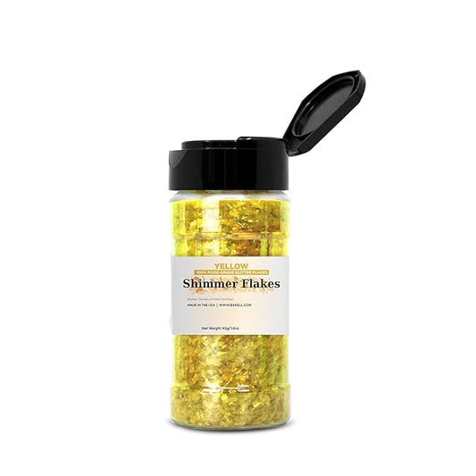 BAKELL Edible Glitter Flakes | Vegan Yellow Edible Shimmer Flakes | KOSHER Certified | Halal Certified | 100% Edible & Food Grade | Cakes, Cupcakes, Decoration (Yellow, 45g)